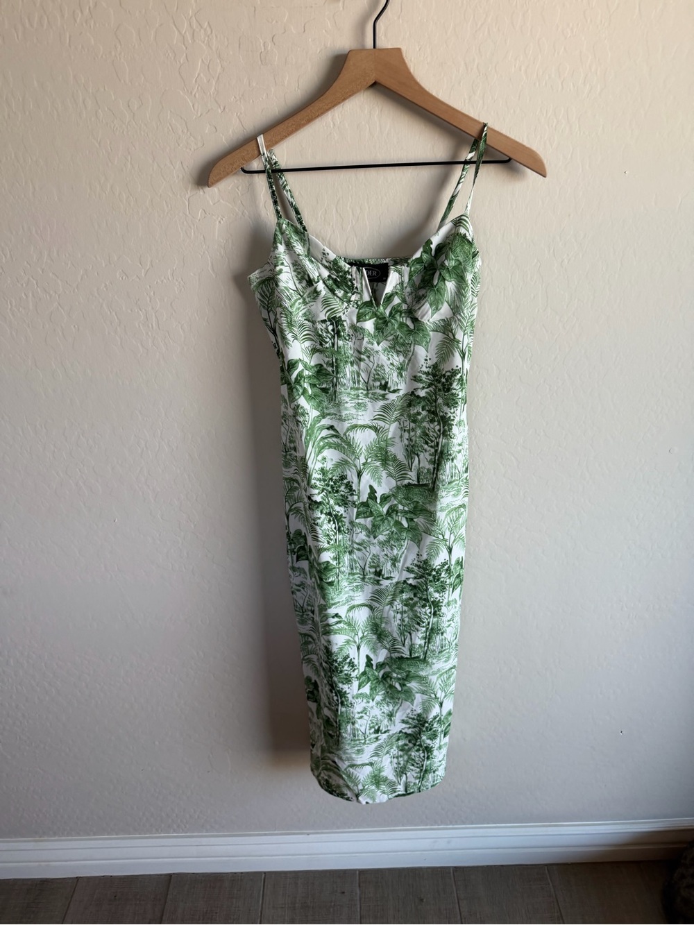 Cider WhiteGreen Tropical Midi Slip Dress M Boho Vacation Y2K
